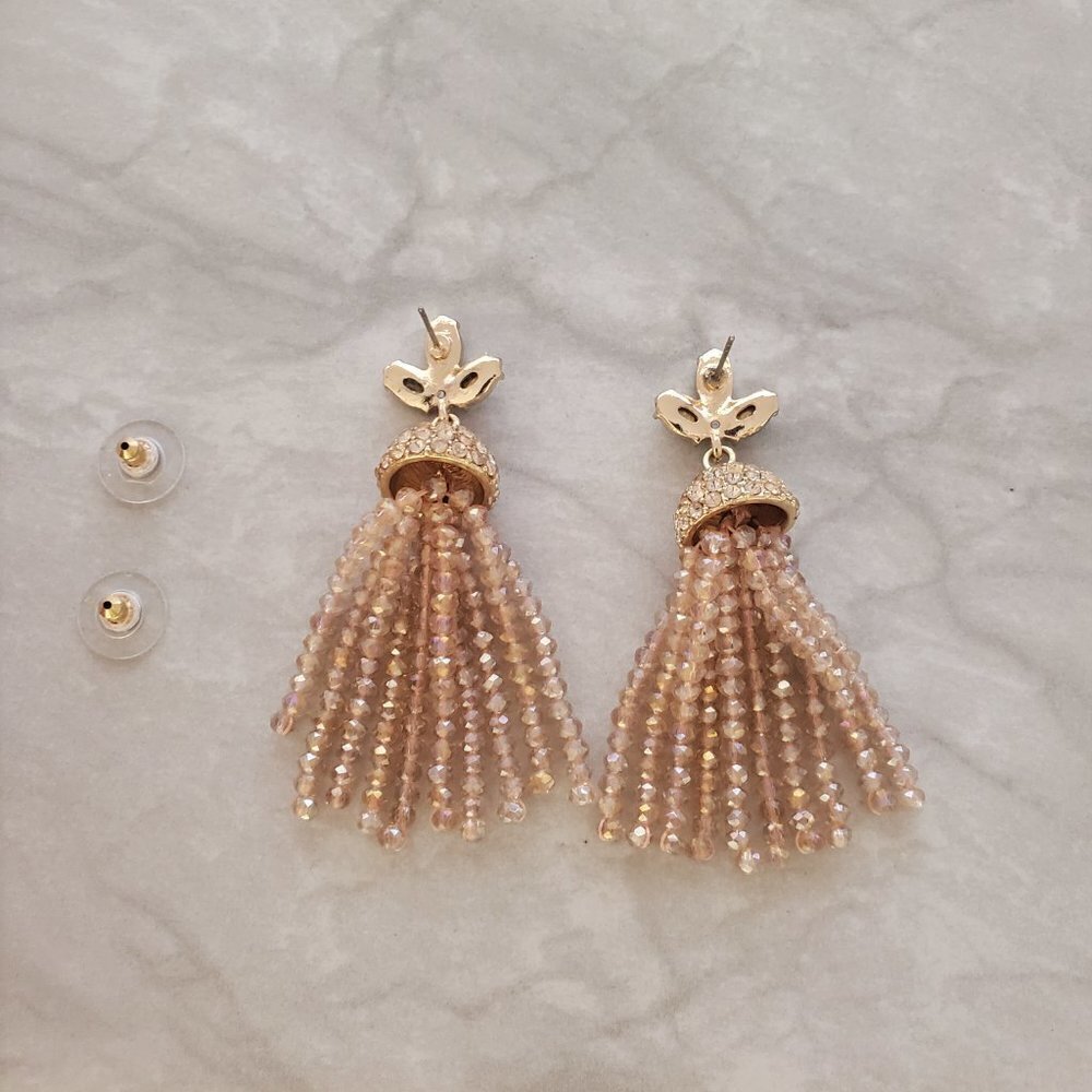 💖 Baublebar Rhinestones Crystals Pave Faceted Beads Beaded Tassel Earrings 💖 - Picture 5 of 10